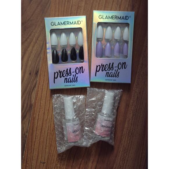 2 Pack Press On Nails Black Purple White With 2 Pack Glue Desolver s21 - Picture 1 of 7